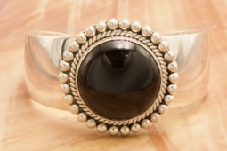 Artie Yellowhorse Genuine Black Onyx Sterling Silver Rising Sun Bracelet